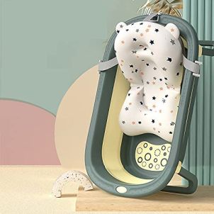 Foldable Infant Bath Tub with Smart Temperature Indication Meter, Collapsible Newborn Toddler Folding Bathing Support Bathtub with Soft Cushion for 0-3 Years Baby