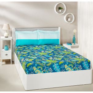 Floral Foliage 144 TC 100% Cotton Double Bedsheet with 2 Pillow Covers
