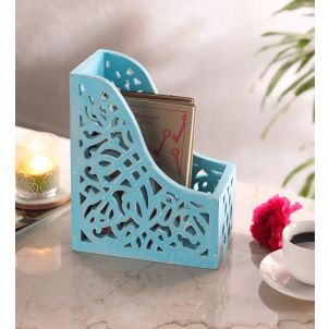 Engineered Wood Magazine Holder in Blue Colour